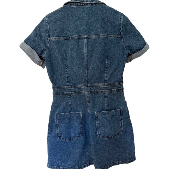 Size LARGE Zara Blue Denim Short Sleeve Button Front Mini Dress - Picture 5 of 6